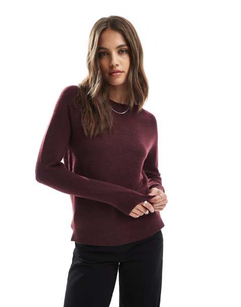ONLY crew neck knitted jumper in burgundy - view 1