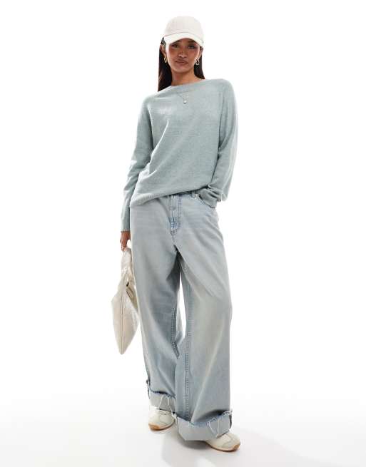 ONLY crew neck knitted jumper in chinois green melange, 2 of 4