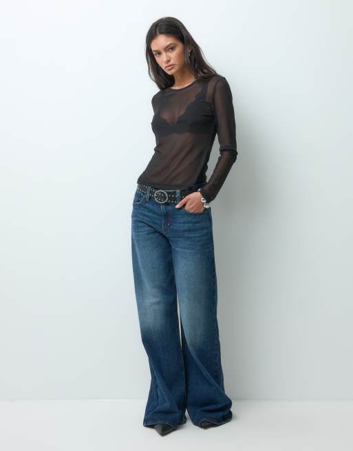 ONLY crew neck long sleeve mesh top in black, 4 of 5