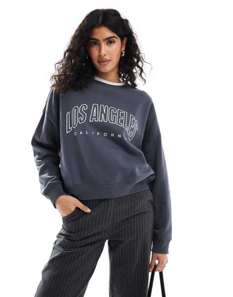ONLY crew neck sweat with Los Angeles print in charcoal - view 1