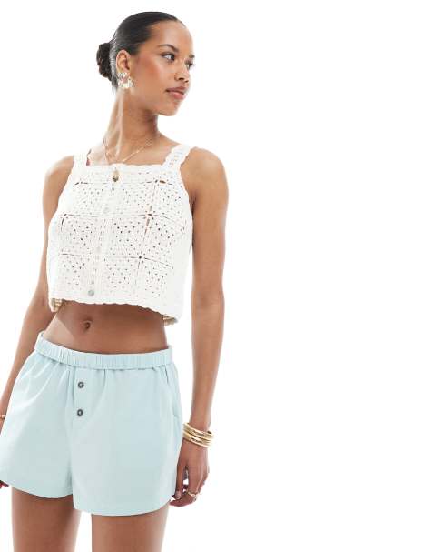 ONLY crochet cropped top in cream - view 1