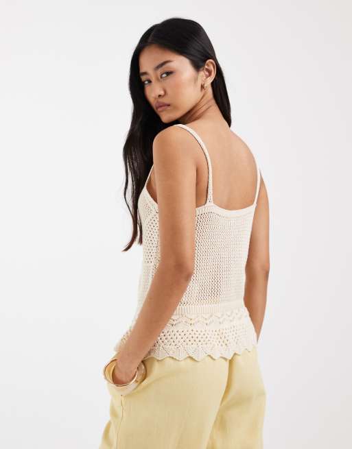 ONLY crochet knit peplum top in cream, 4 of 4