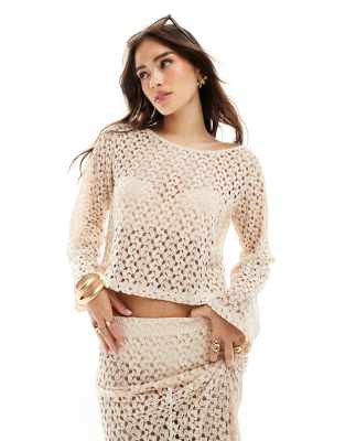 Only Crochet Long Sleeve Top In Cream - Part Of A Set-white