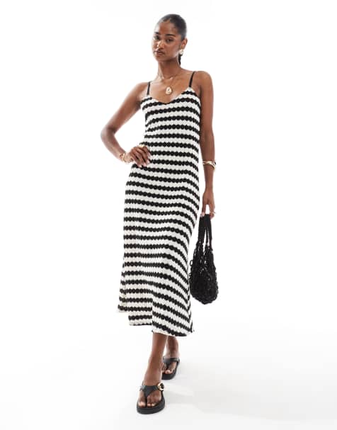 ONLY crochet maxi dress in black & white stripes - view 1