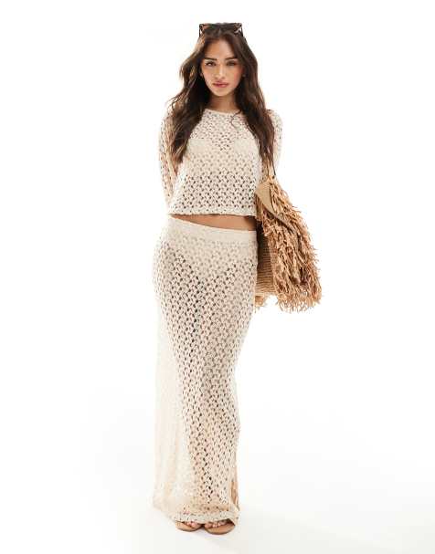ONLY crochet maxi skirt co-ord in cream 