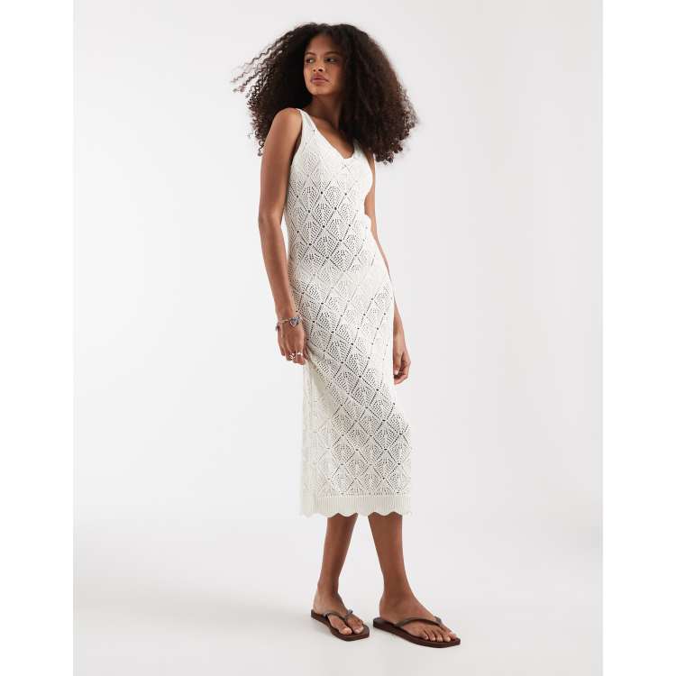chinese dress ladies White Crochet Knit Bodycon Midi Dress – Gabi Swimwear