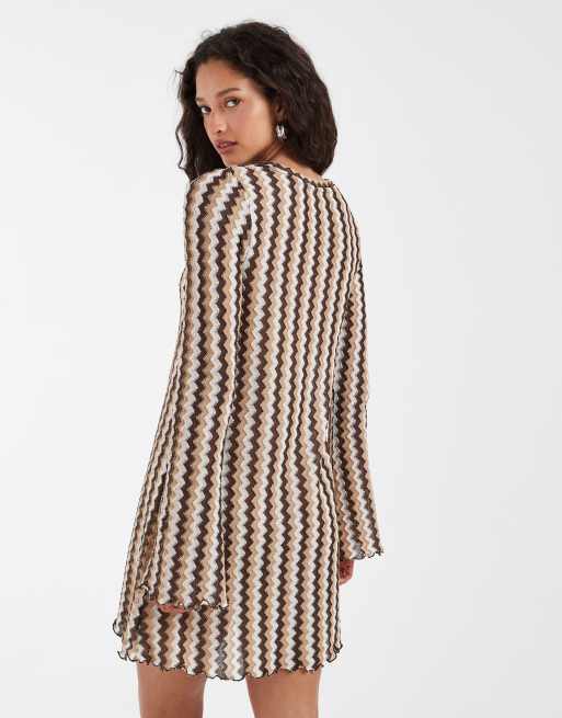 ONLY crochet mini dress in beige tonal stripe, 4 of 4