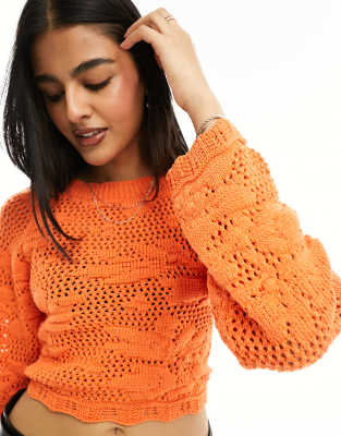 Only Crochet Open Back Crop Top In Orange