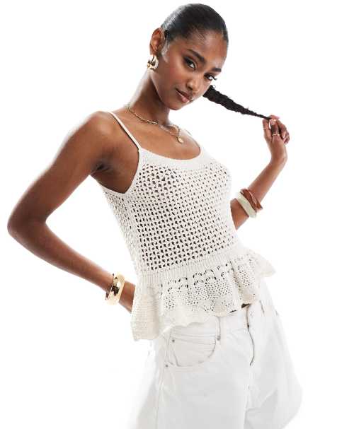 ONLY crochet peplum top in cream - view 1