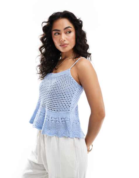 ONLY crochet peplum top in light blue - view 1