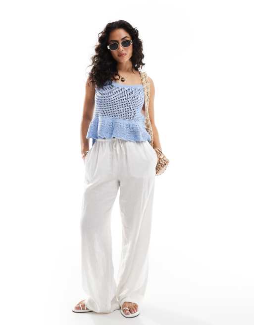 ONLY crochet peplum top in light blue, 2 of 4