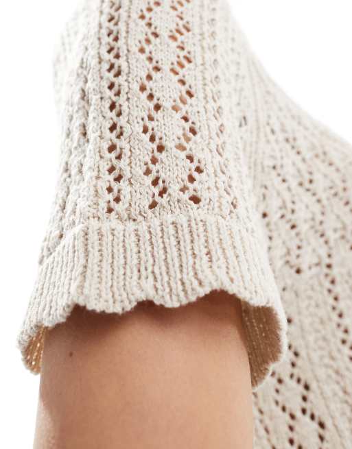 ONLY crochet short sleeve top in beige, 4 of 4