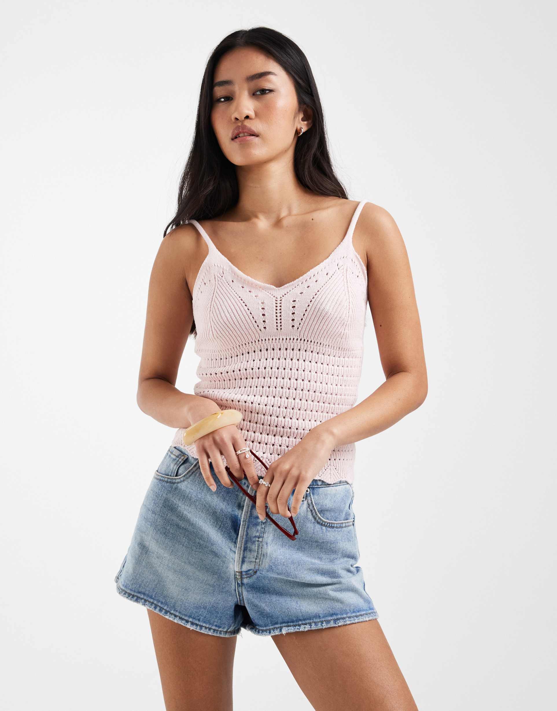 only crochet tank top in baby pink