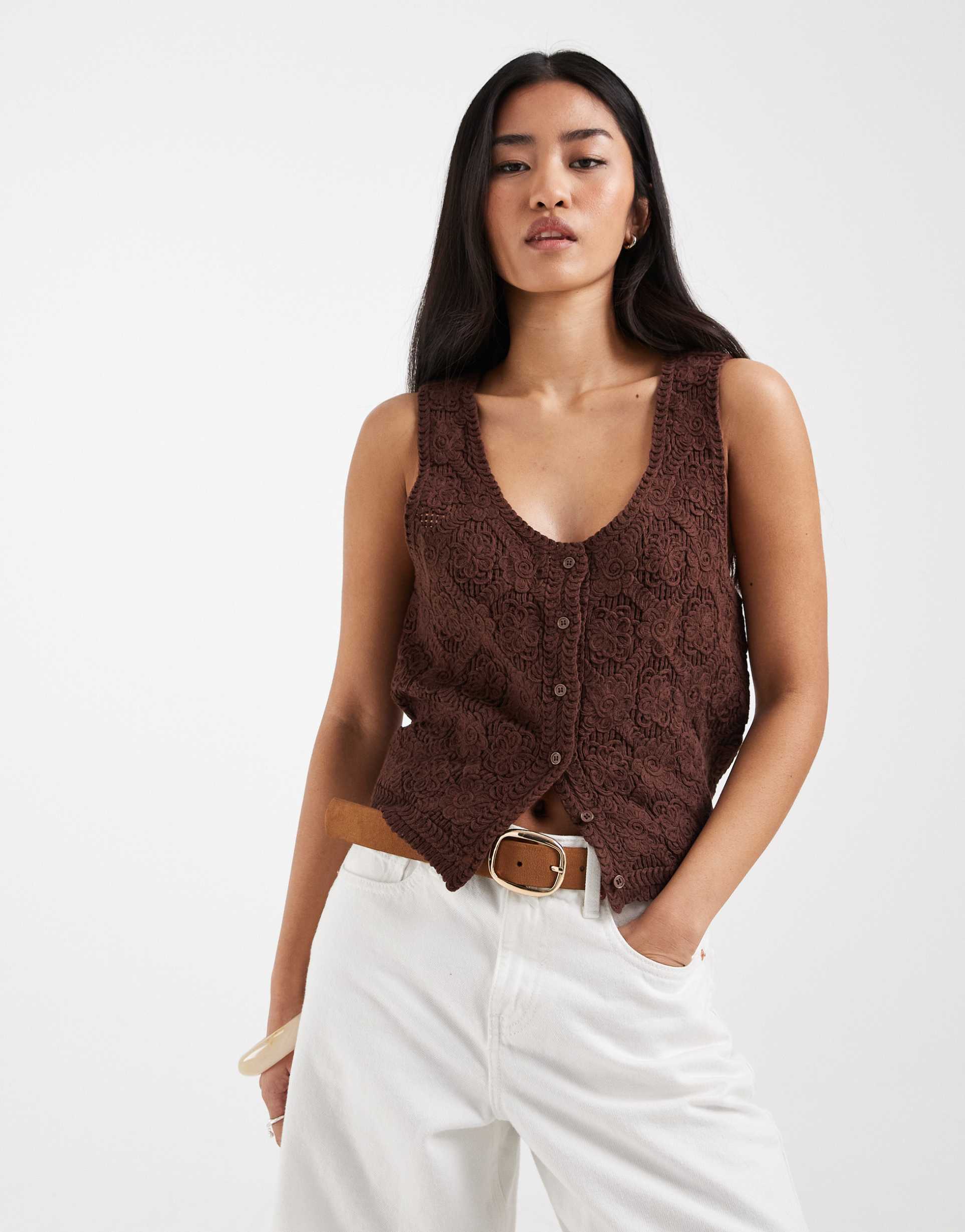 only crochet tank top in brown