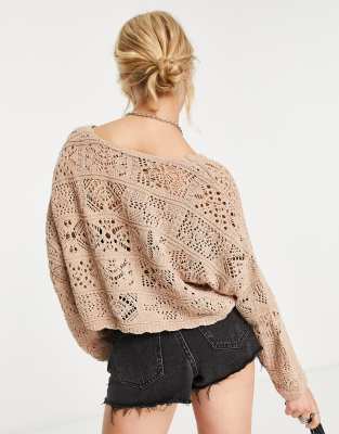 Shop Only Crochet Tie Front Cardigan In Neutral