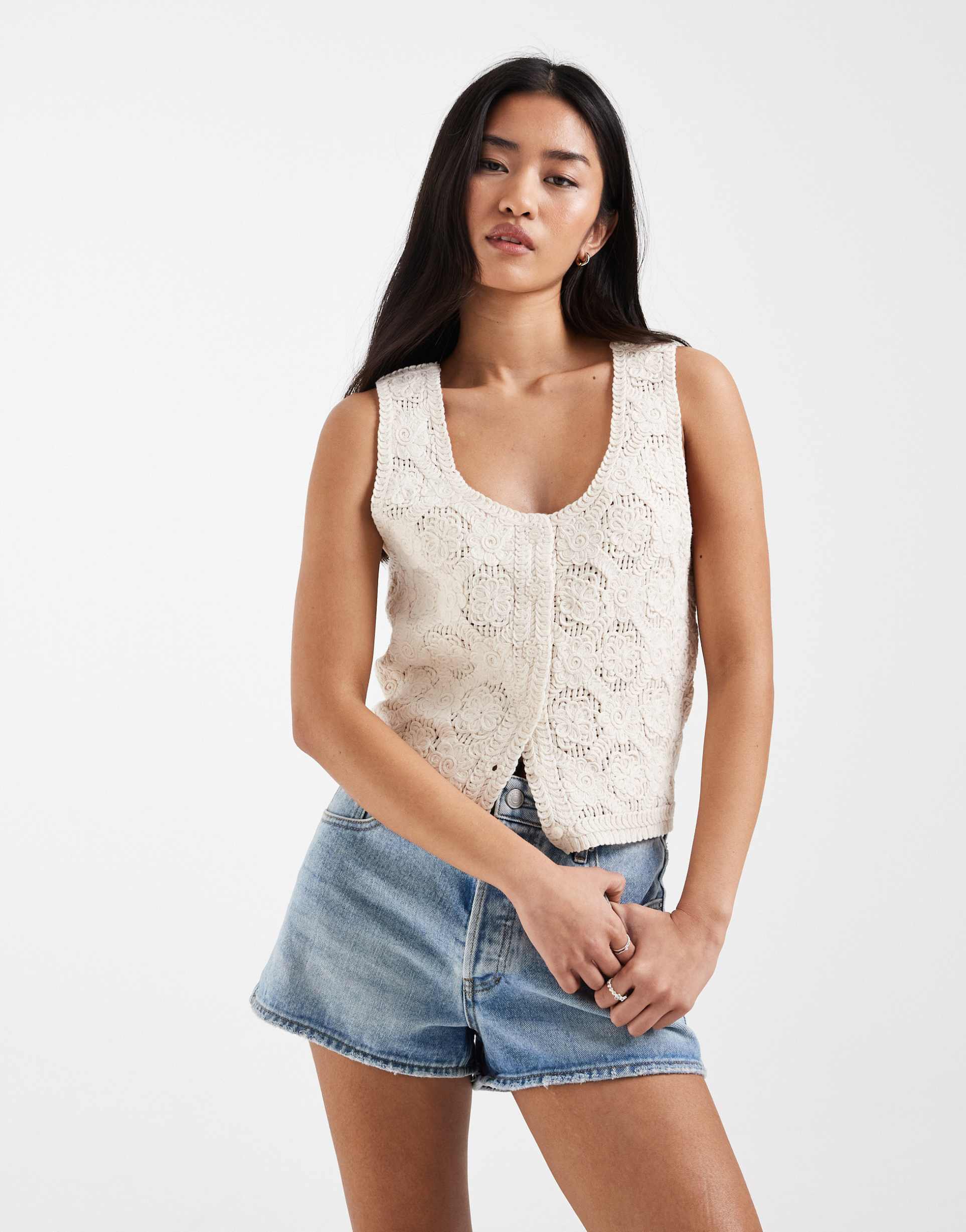 only crochet vest in ecru