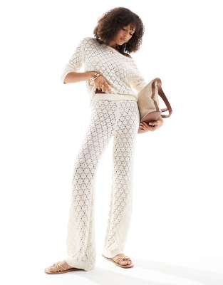ONLY crochet wide leg pants in cream - part of a set-Neutral