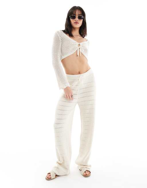 ONLY crochet wide leg trouser co-ord in cream 