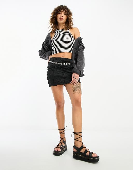 Only - Crop top con scollo a vogatore nero e bianco a righe , 3 di 4