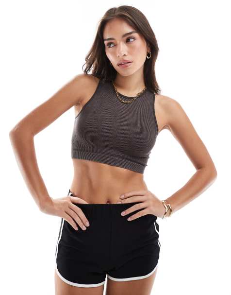 ONLY - Crop top côtelé sans coutures - Noir délavé - view 1
