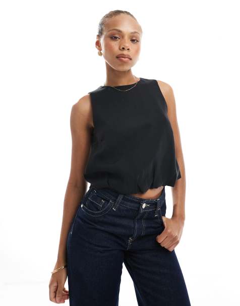 ONLY - Crop top met pofzoom in zwart - view 1