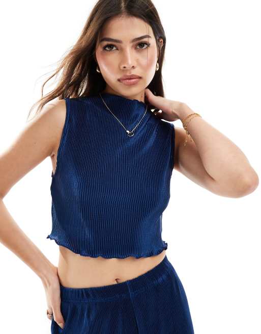 ONLY - Crop top plissé blu navy in coordinato 