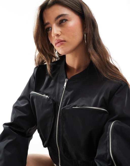 ONLY cropped bomber jacket with pocket detail in black, 3 of 4