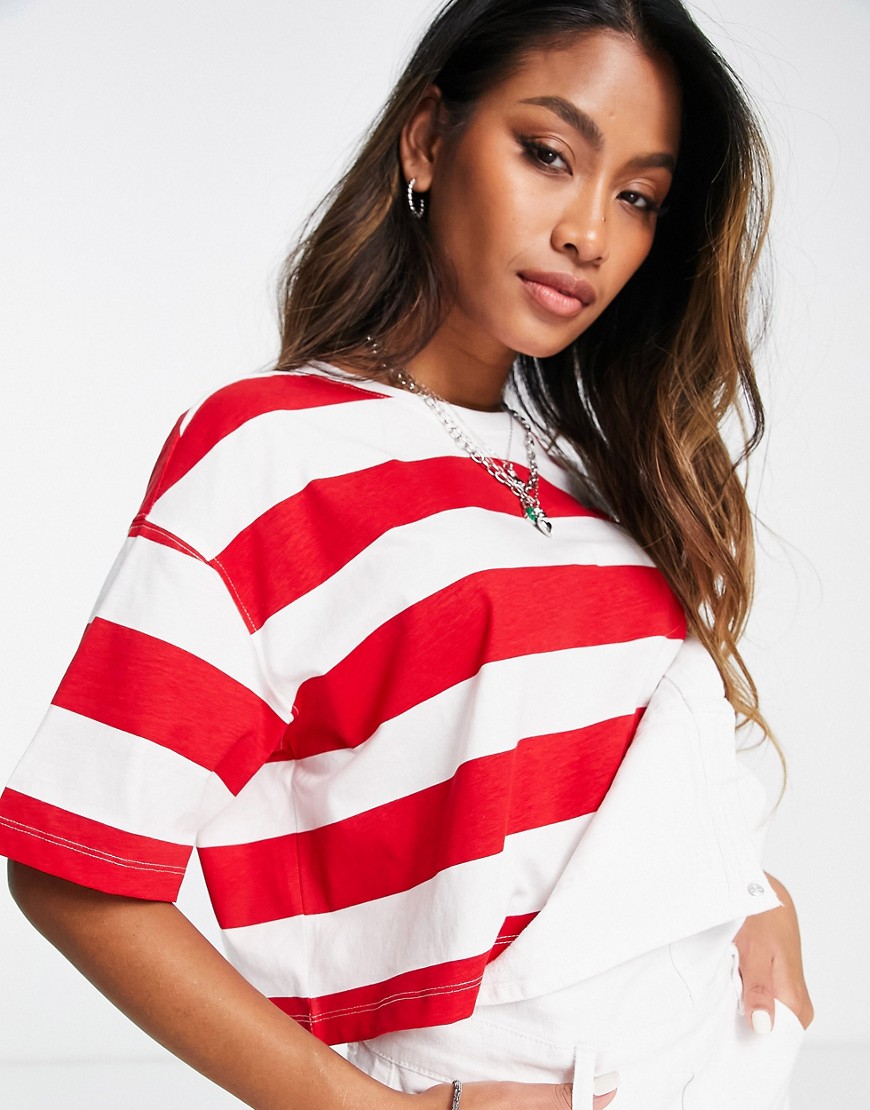 Only Cropped Boxy T-Shirt In Red Stripe