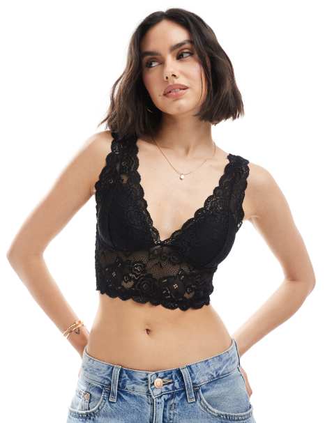 ONLY - Cropped bralette met kant in zwart - view 1