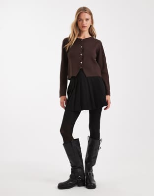 Only Cropped Cardigan With Button Details In Brown