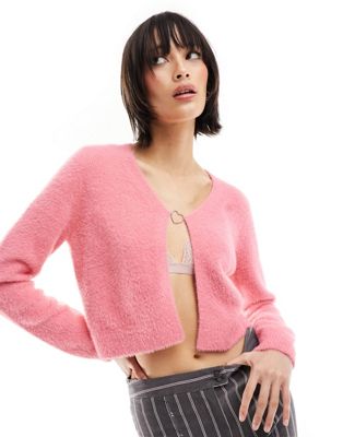 Only Cropped Cardigan With Heart Clasp In Pink