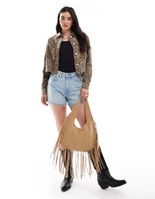 ONLY cropped denim jacket in leopard print - view 1