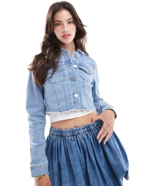 ONLY cropped denim jacket in light wash blue - view 1