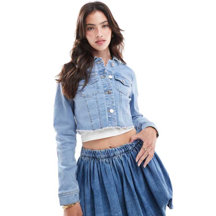 ONLY cropped denim jacket in light wash blue | ASOS