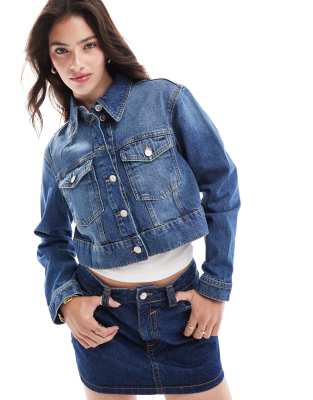 ONLY ONLY cropped denim jacket in mid blue