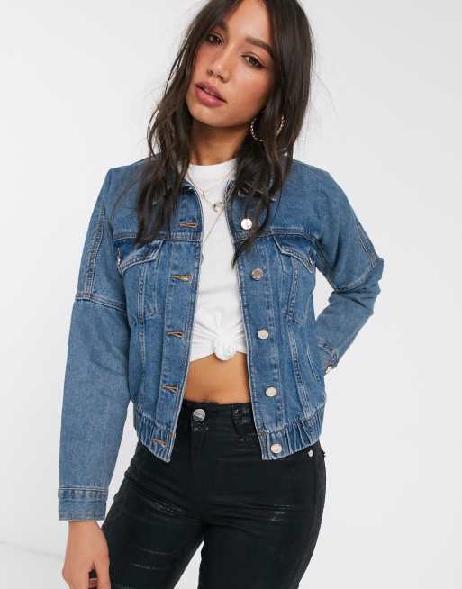 Only cropped denim jacket with utility pockets in blue