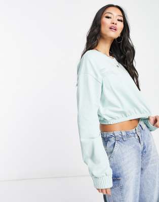 Only Cropped Elasticated Sweatshirt In Light Blue