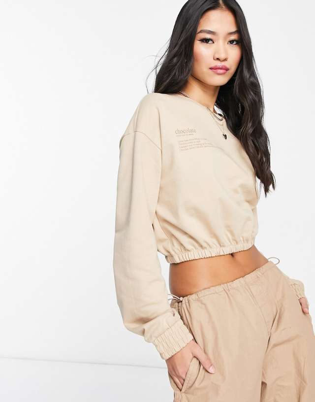 Only cropped elasticized sweatshirt in beige