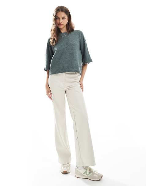 ONLY - Cropped gebreid T-shirt in groen - view 1