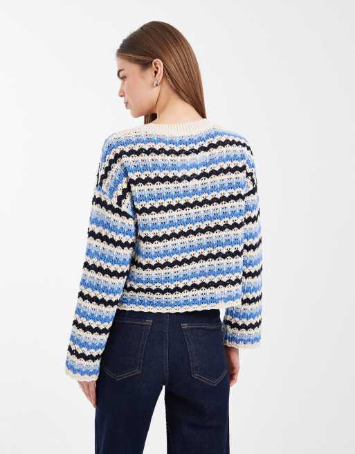 ONLY - Cropped gehaakte top met lange mouwen en blauwe strepen, 2 van 4