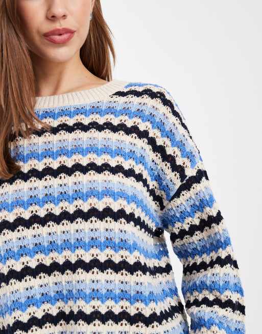 ONLY - Cropped gehaakte top met lange mouwen en blauwe strepen, 3 van 4
