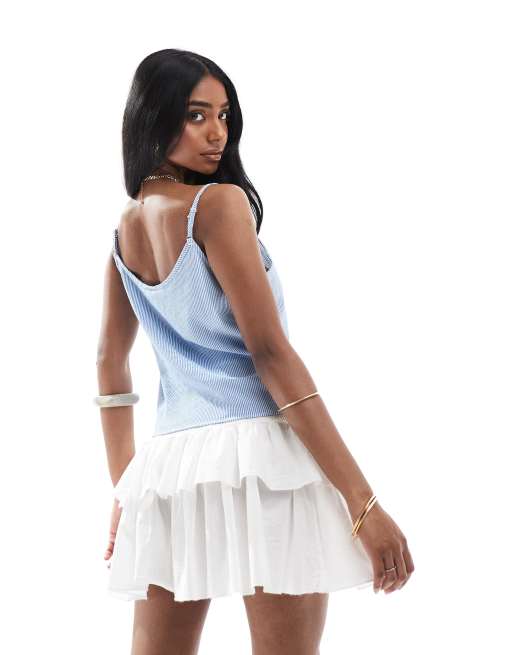ONLY - Cropped hemdje met geknoopte voorkant in witte en blauwe strepen, 3 van 4