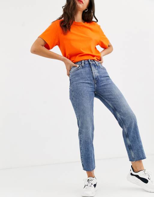 plotseling Weerkaatsing banaan Only - Cropped jeans met rechte pijpen en hoge taille in blauw | ASOS