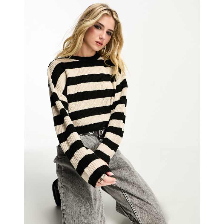 【doublet】STRIPE OVERSIZE PULLOVER 23aw ONLY cropped jumper in black and cream stripe | ASOS