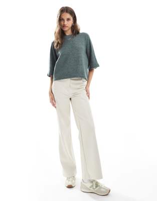 Only Cropped Knit T-shirt In Green
