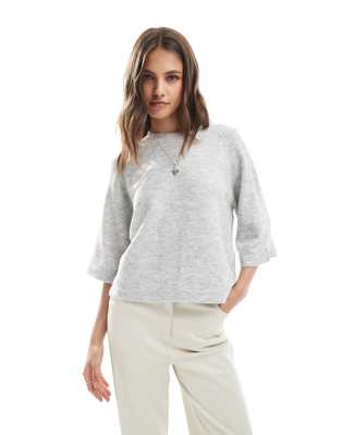 Only Cropped Knit T-shirt In Gray