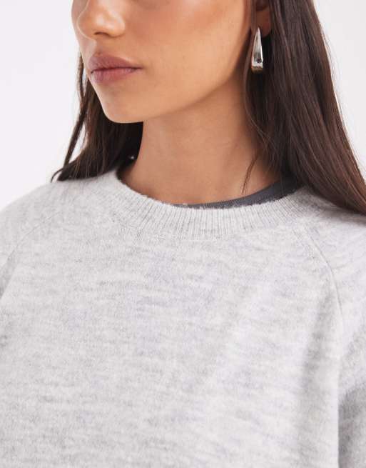 ONLY cropped knit T-shirt in light gray, 3 of 4