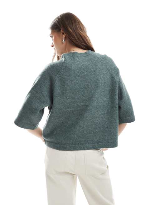 ONLY cropped knitted t-shirt in green, 4 of 4