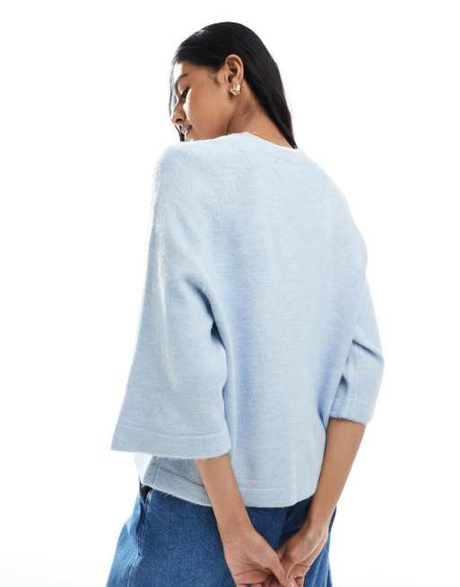 ONLY cropped knitted t-shirt in light blue, 2 of 4