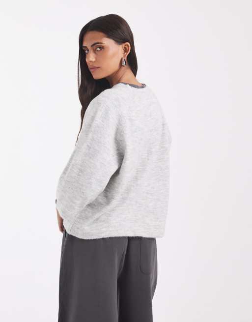 ONLY cropped knitted t-shirt in light grey, 4 of 4